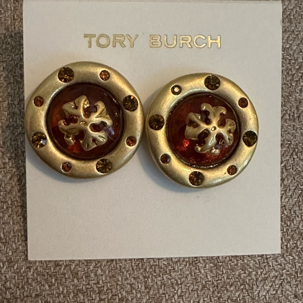 Tory Burch Gold and Red Stud Earrings